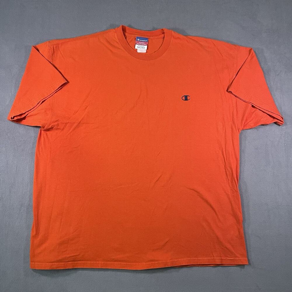Y2K Champion Authentic Athletic Apparel Embroidered Logo T-Shirt Orange Men’s XL